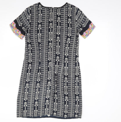 Pomodoro Womens Multicoloured Geometric Polyester A-Line  Size 10  V-Neck Zip