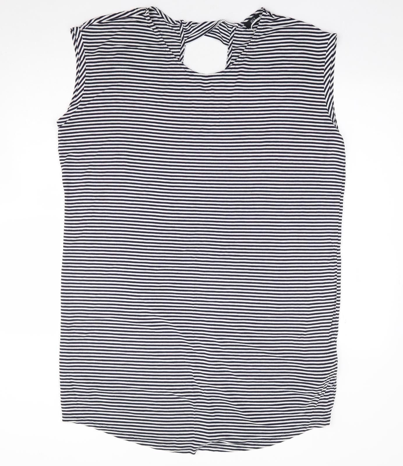 F&F Womens Blue Striped Viscose A-Line  Size 16  Scoop Neck Pullover