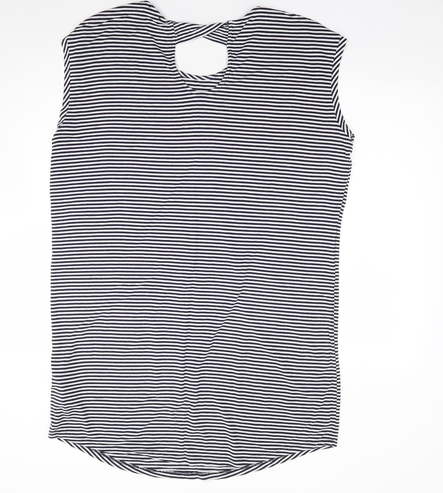 F&F Womens Blue Striped Viscose A-Line  Size 16  Scoop Neck Pullover