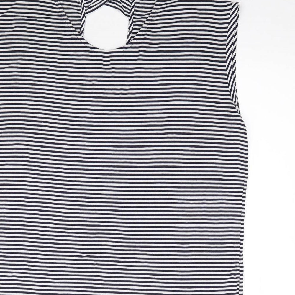 F&F Womens Blue Striped Viscose A-Line  Size 16  Scoop Neck Pullover