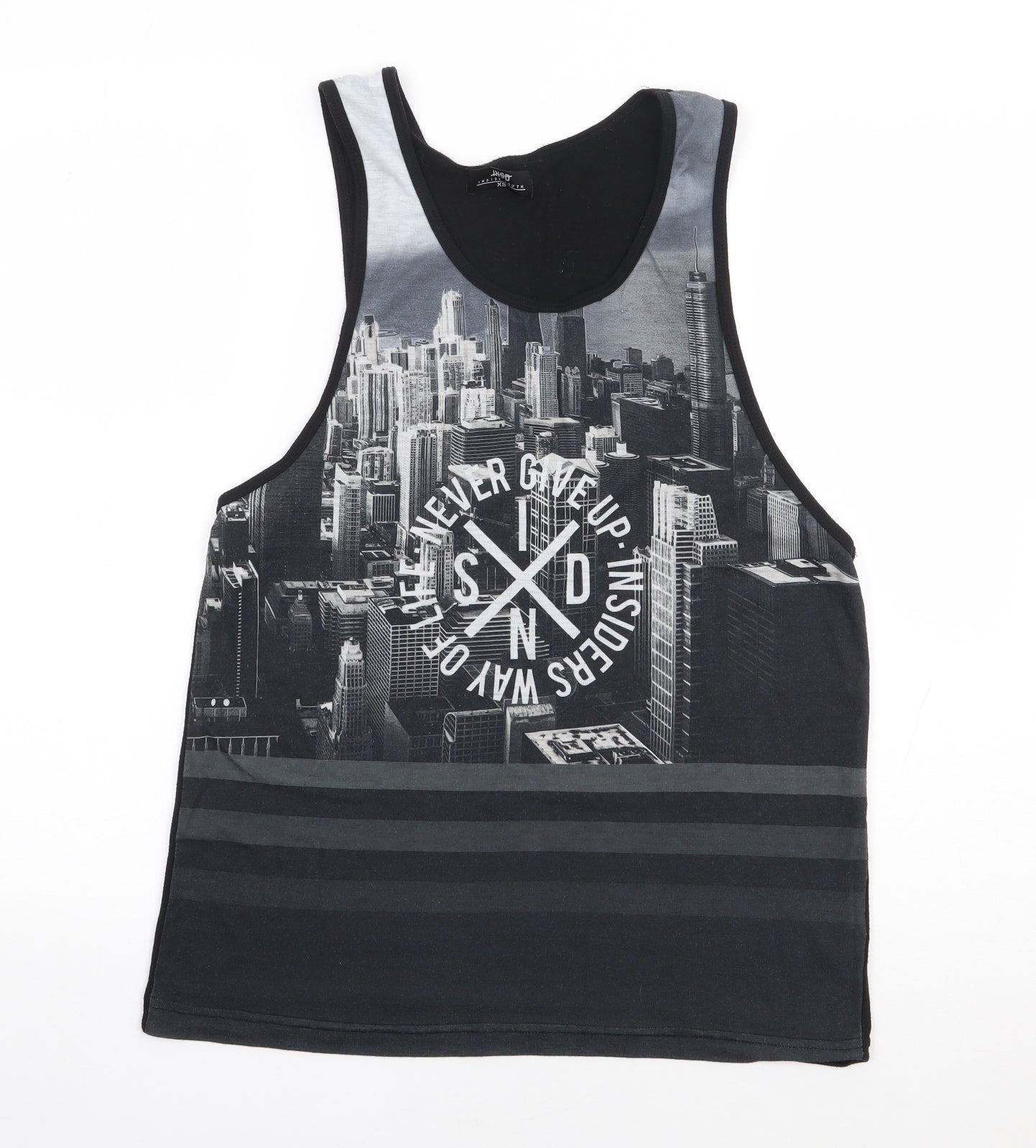 Inside Youth Boys Black Geometric Polyester Jersey Tank Size XS Round Neck Pullover