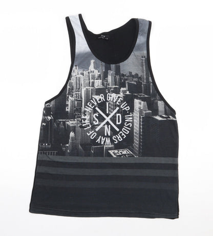 Inside Youth Boys Black Geometric Polyester Jersey Tank Size XS Round Neck Pullover