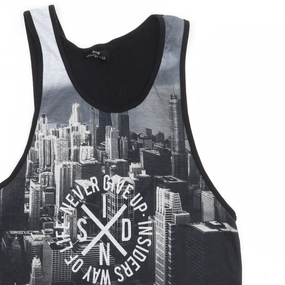 Inside Youth Boys Black Geometric Polyester Jersey Tank Size XS Round Neck Pullover