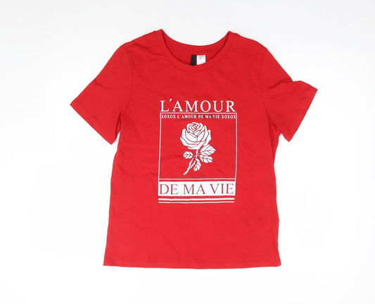 Womens UK Size S H&M Red Jersey T-Shirt