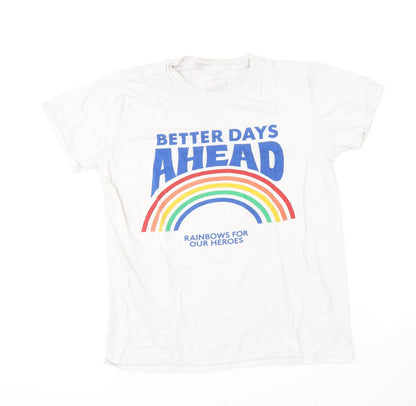 F&F Womens White  Cotton Basic T-Shirt Size M Round Neck - Heroes