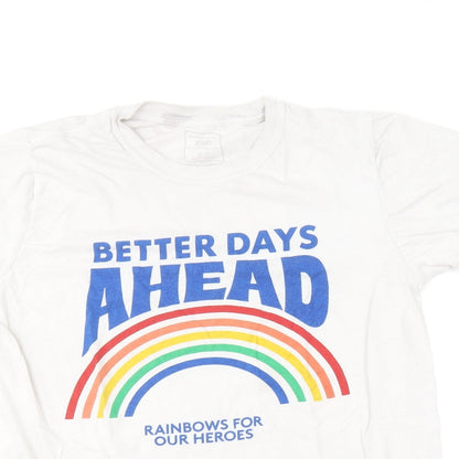 F&F Womens White  Cotton Basic T-Shirt Size M Round Neck - Heroes