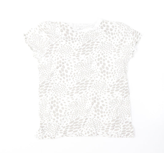 Primark Womens Beige Animal Print Cotton Basic T-Shirt Size 6 Round Neck