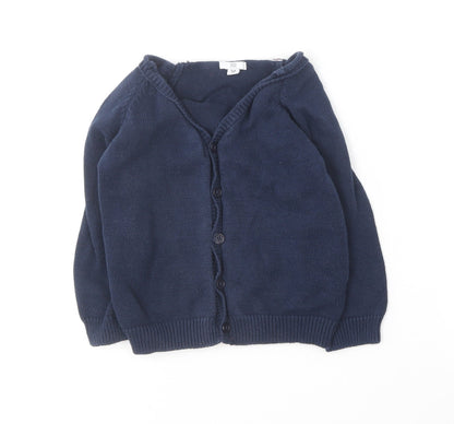 Preworn Girls Blue Round Neck  Cotton Cardigan Jumper Size 3 Years