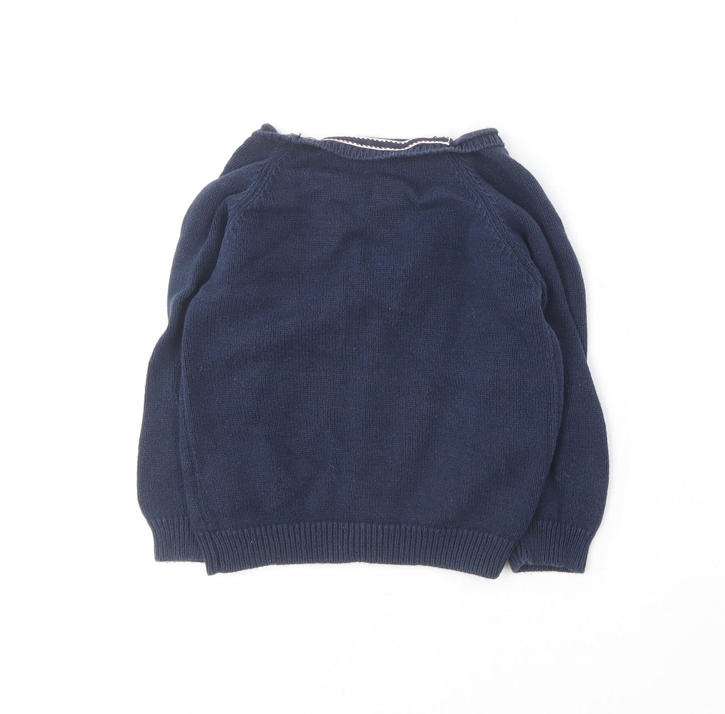 Preworn Girls Blue Round Neck  Cotton Cardigan Jumper Size 3 Years