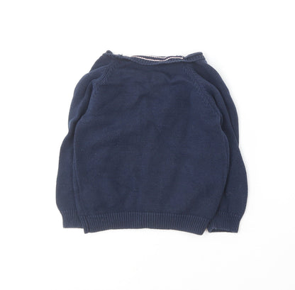 Preworn Girls Blue Round Neck  Cotton Cardigan Jumper Size 3 Years