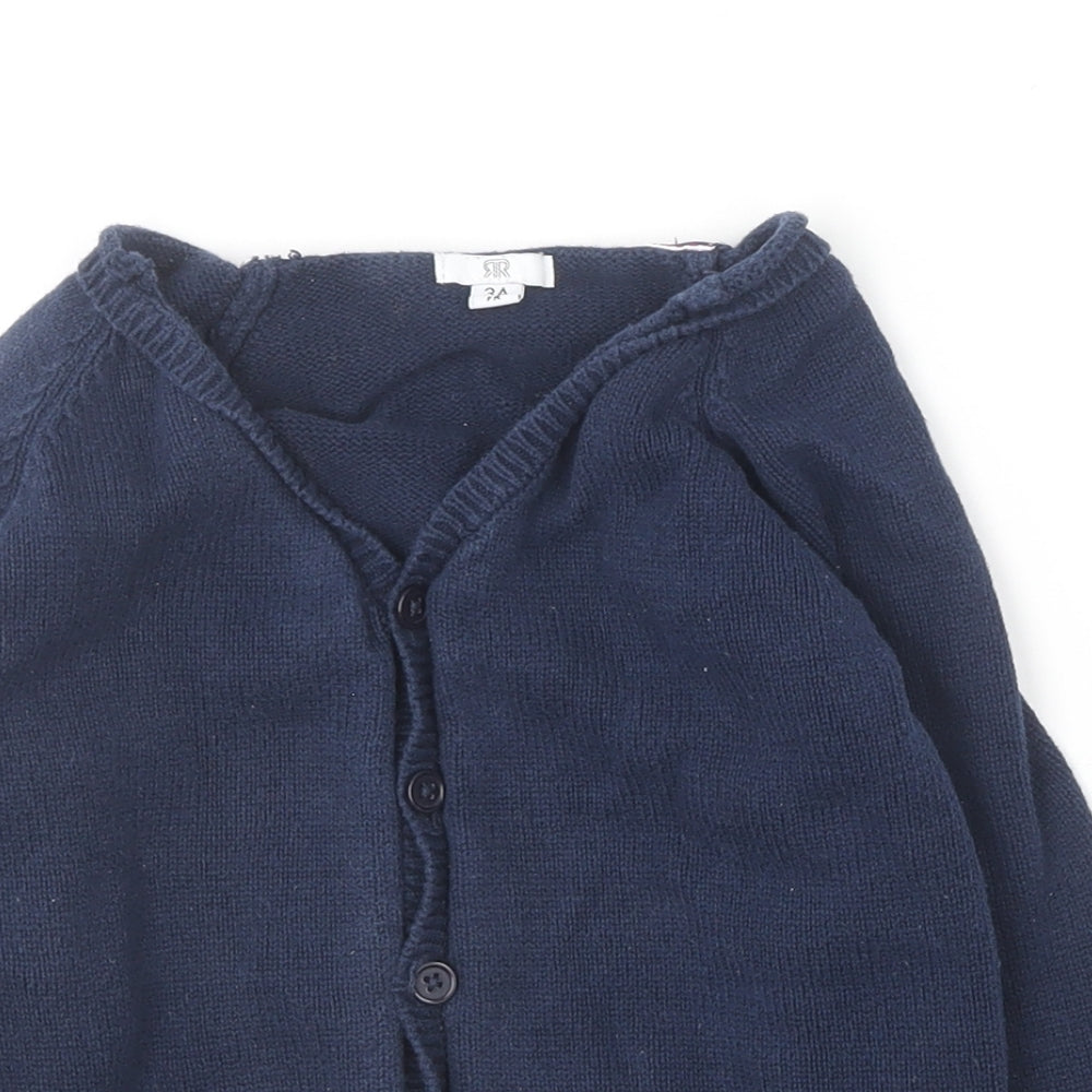 Preworn Girls Blue Round Neck  Cotton Cardigan Jumper Size 3 Years