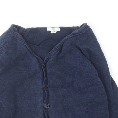Preworn Girls Blue Round Neck  Cotton Cardigan Jumper Size 3 Years