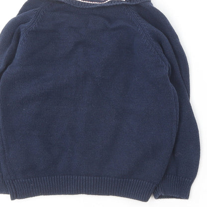 Preworn Girls Blue Round Neck  Cotton Cardigan Jumper Size 3 Years