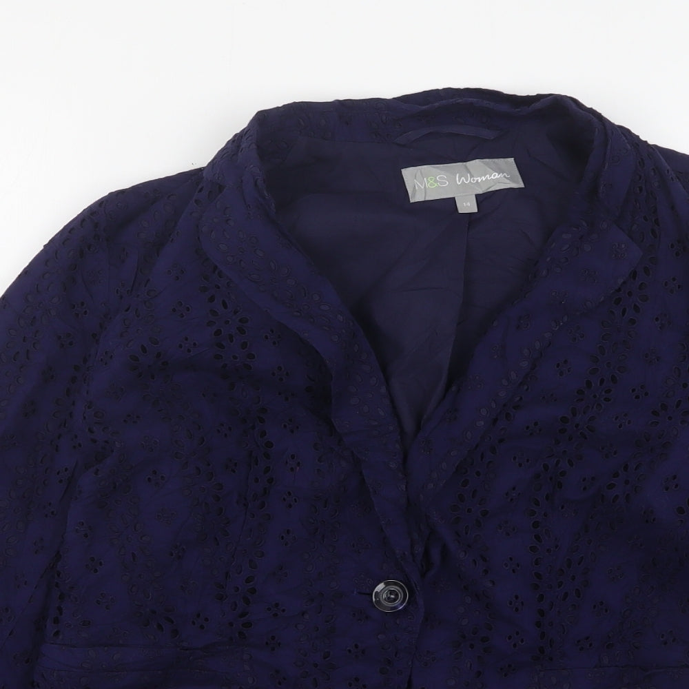 Marks and Spencer Womens Blue Floral Cotton Jacket Suit Jacket Size 14