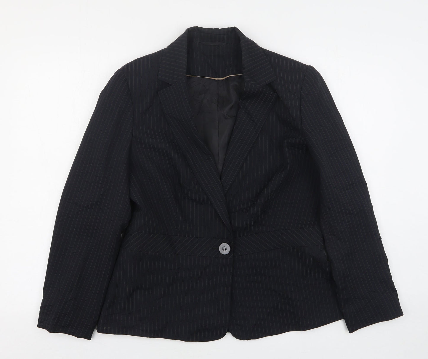 F&F Womens Black Striped Polyester Jacket Suit Jacket Size 14