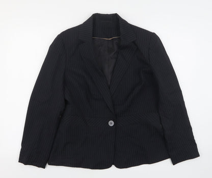 F&F Womens Black Striped Polyester Jacket Suit Jacket Size 14