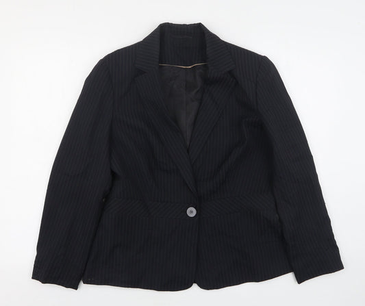F&F Womens Black Striped Polyester Jacket Suit Jacket Size 14