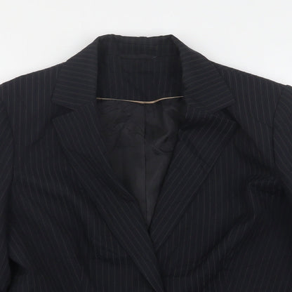 F&F Womens Black Striped Polyester Jacket Suit Jacket Size 14