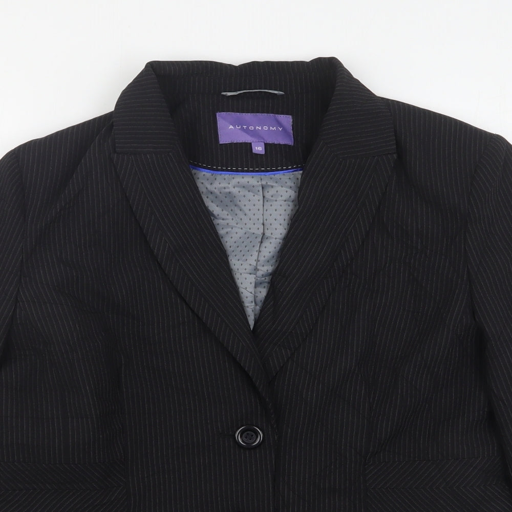 Autonomy Womens Black Striped Polyester Jacket Suit Jacket Size 16