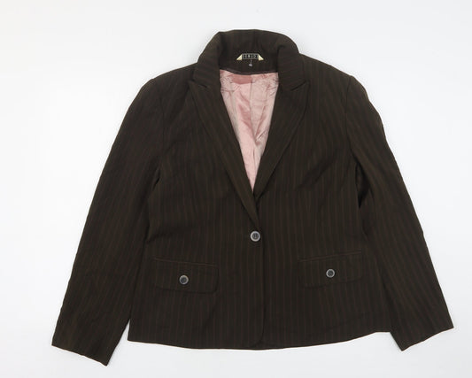 George Womens Brown Striped Polyester Jacket Suit Jacket Size 16