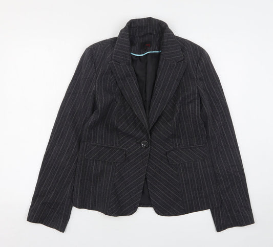 NEXT Womens Grey Striped Polyester Jacket Suit Jacket Size 14