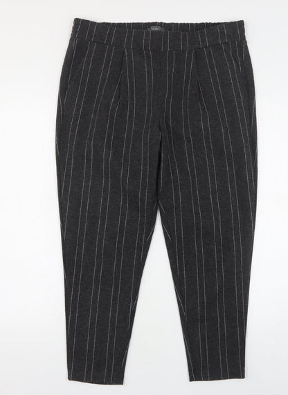 ICHI Womens Grey Striped Polyester Capri Leggings Size L L25 in