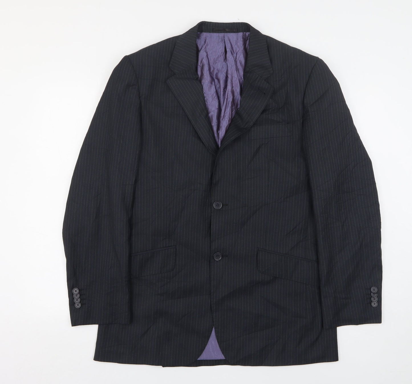 George Mens Black Striped Polyester Jacket Suit Jacket Size 38