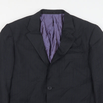 George Mens Black Striped Polyester Jacket Suit Jacket Size 38
