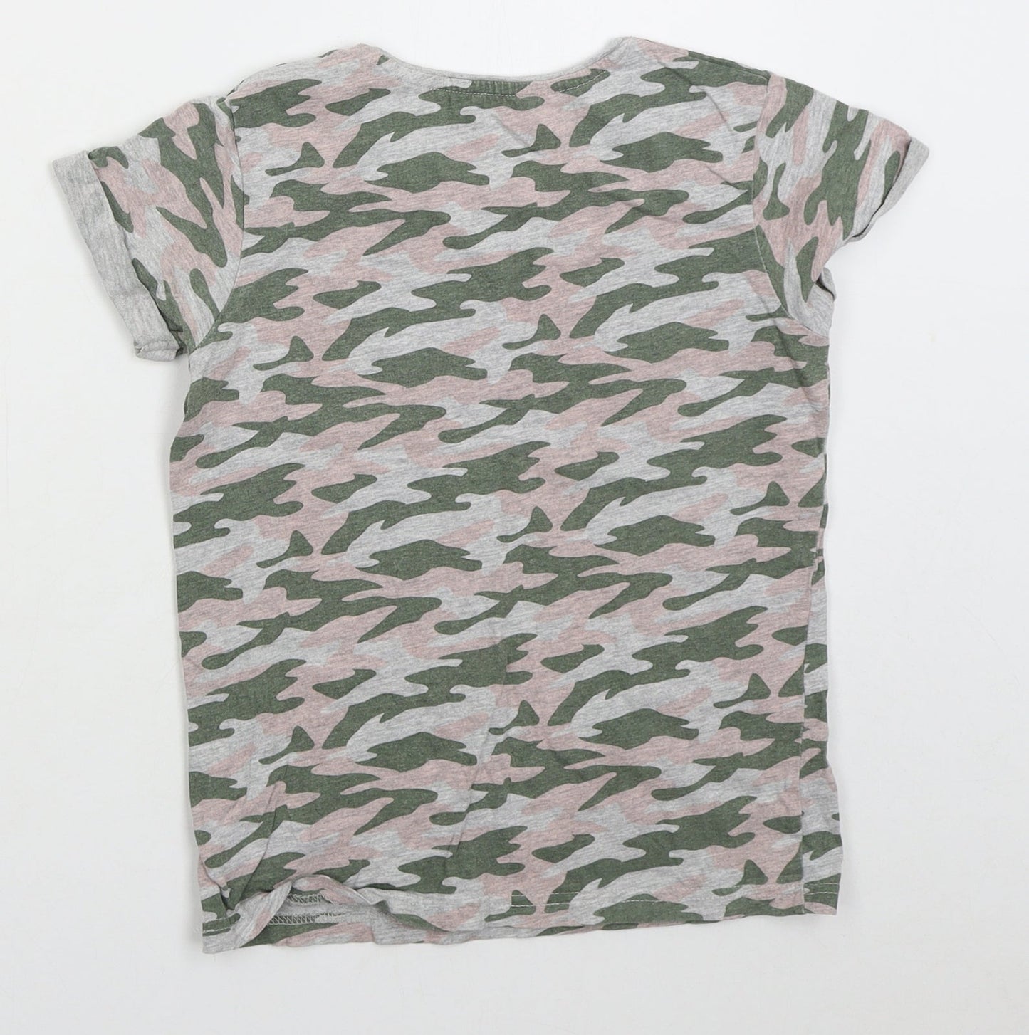 Primark Girls Green Camouflage Cotton Basic T-Shirt Size 9-10 Years Crew Neck Pullover - Be Kind