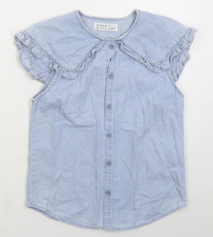 Denim Co Womens Blue  Cotton Basic Button-Up Size 10 Crew Neck