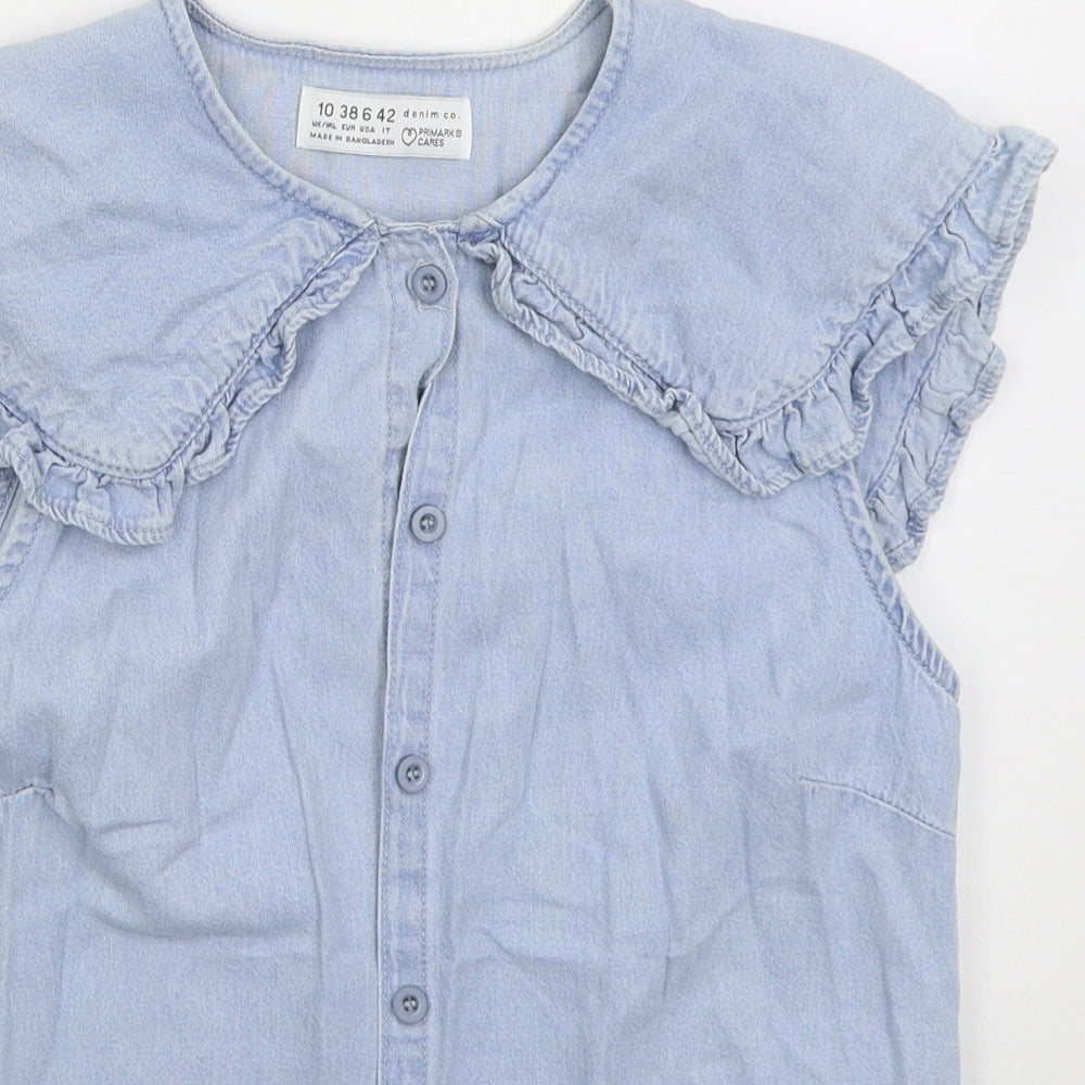 Denim Co Womens Blue  Cotton Basic Button-Up Size 10 Crew Neck