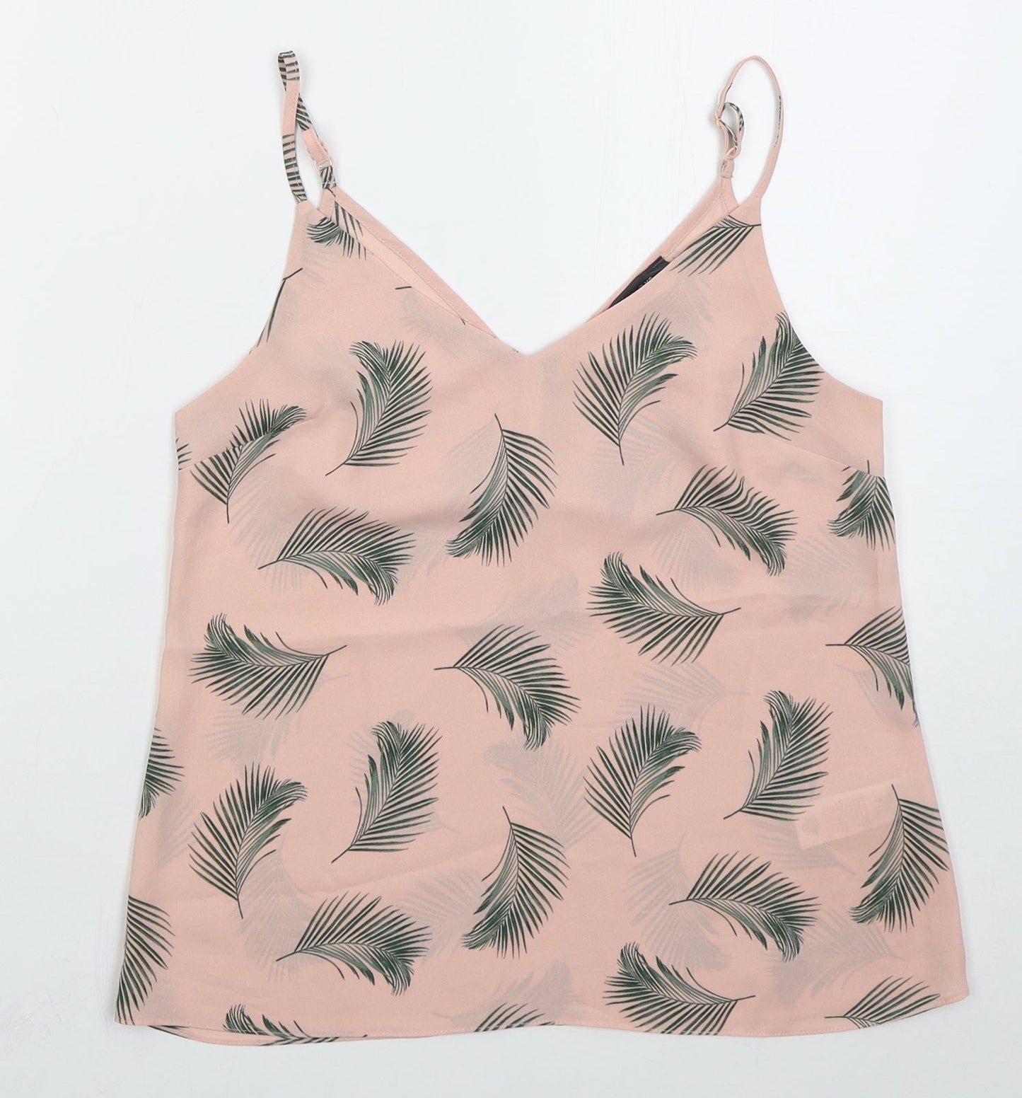 Primark Womens Pink Floral Polyester Basic Tank Size 8 V-Neck - Leaf Prints