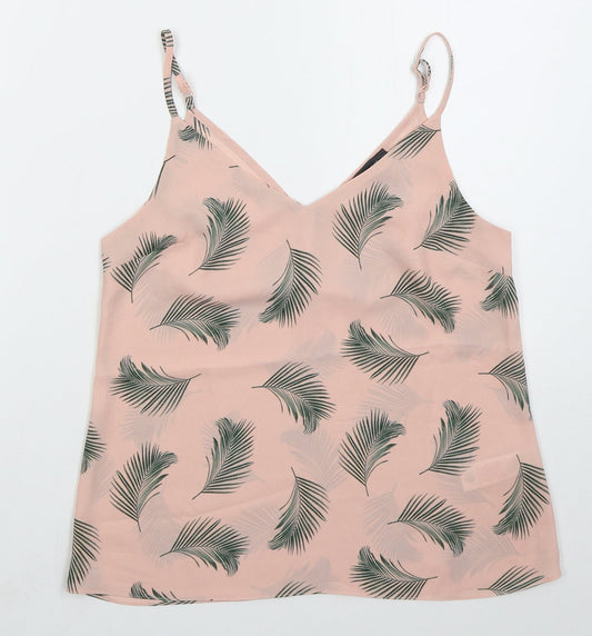 Primark Womens Pink Floral Polyester Basic Tank Size 8 V-Neck - Leaf Prints