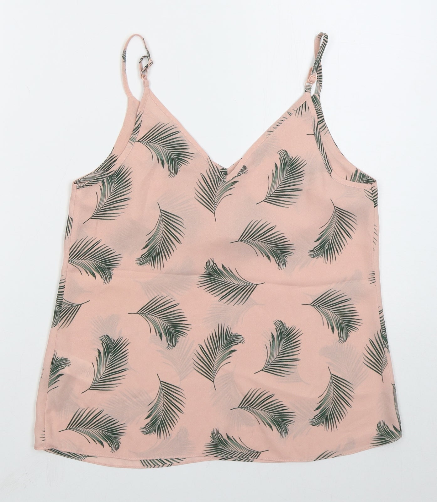 Primark Womens Pink Floral Polyester Basic Tank Size 8 V-Neck - Leaf Prints