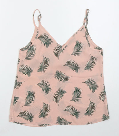 Primark Womens Pink Floral Polyester Basic Tank Size 8 V-Neck - Leaf Prints