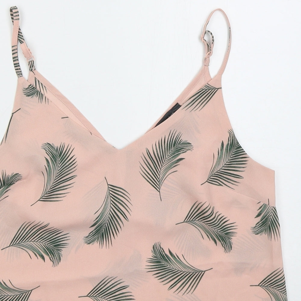 Primark Womens Pink Floral Polyester Basic Tank Size 8 V-Neck - Leaf Prints