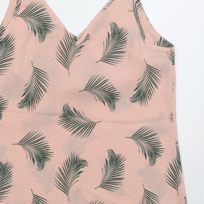 Primark Womens Pink Floral Polyester Basic Tank Size 8 V-Neck - Leaf Prints