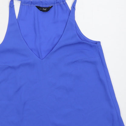 F&F Womens Blue  Polyester Basic Tank Size 6 V-Neck