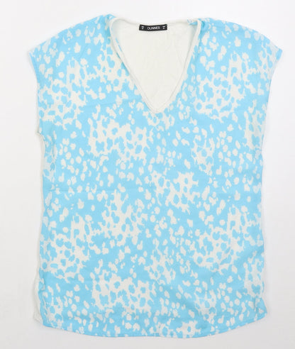 Dunnes Womens Blue  Polyester Basic T-Shirt Size XS V-Neck - Abstract