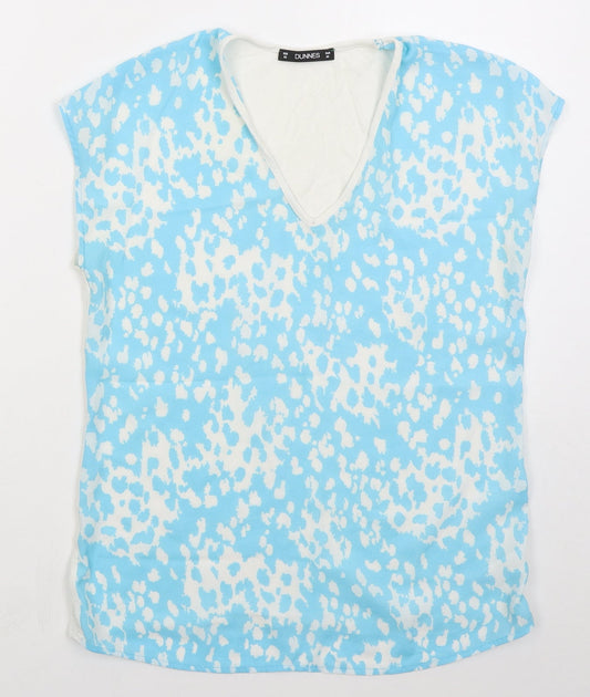 Dunnes Womens Blue  Polyester Basic T-Shirt Size XS V-Neck - Abstract