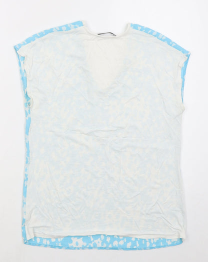 Dunnes Womens Blue  Polyester Basic T-Shirt Size XS V-Neck - Abstract