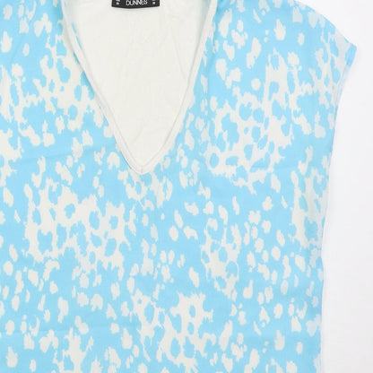 Dunnes Womens Blue  Polyester Basic T-Shirt Size XS V-Neck - Abstract