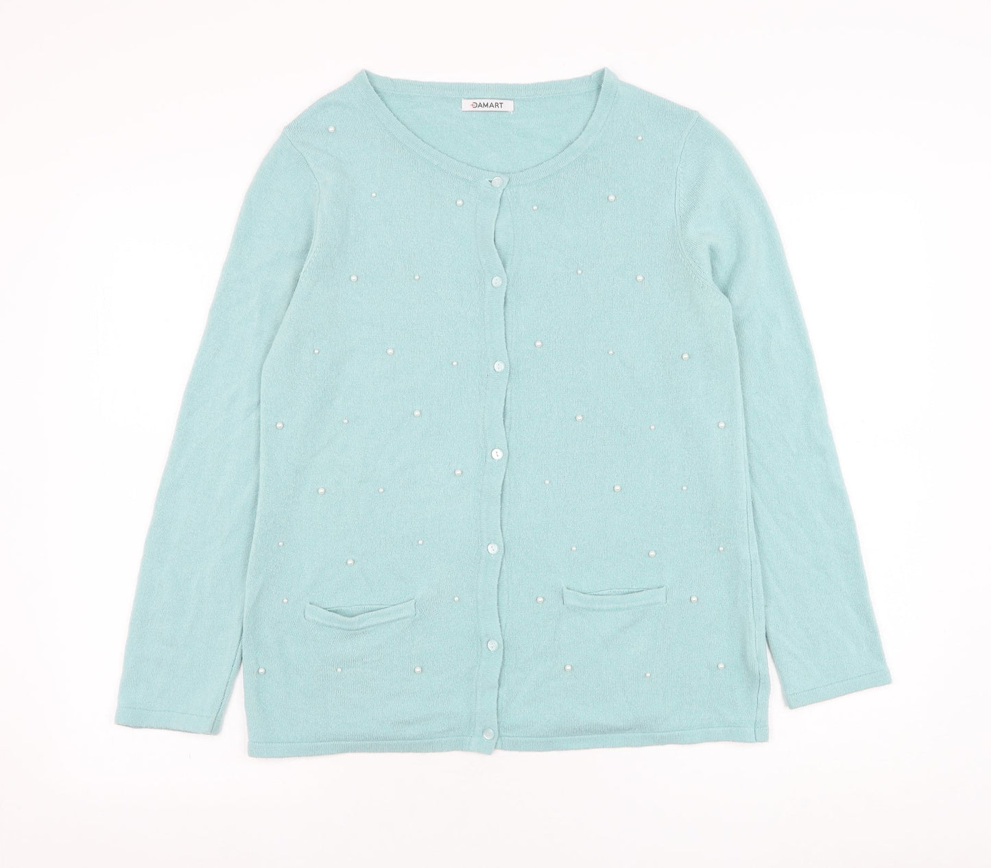 Damart Womens Blue Round Neck  Acrylic Cardigan Jumper Size 10