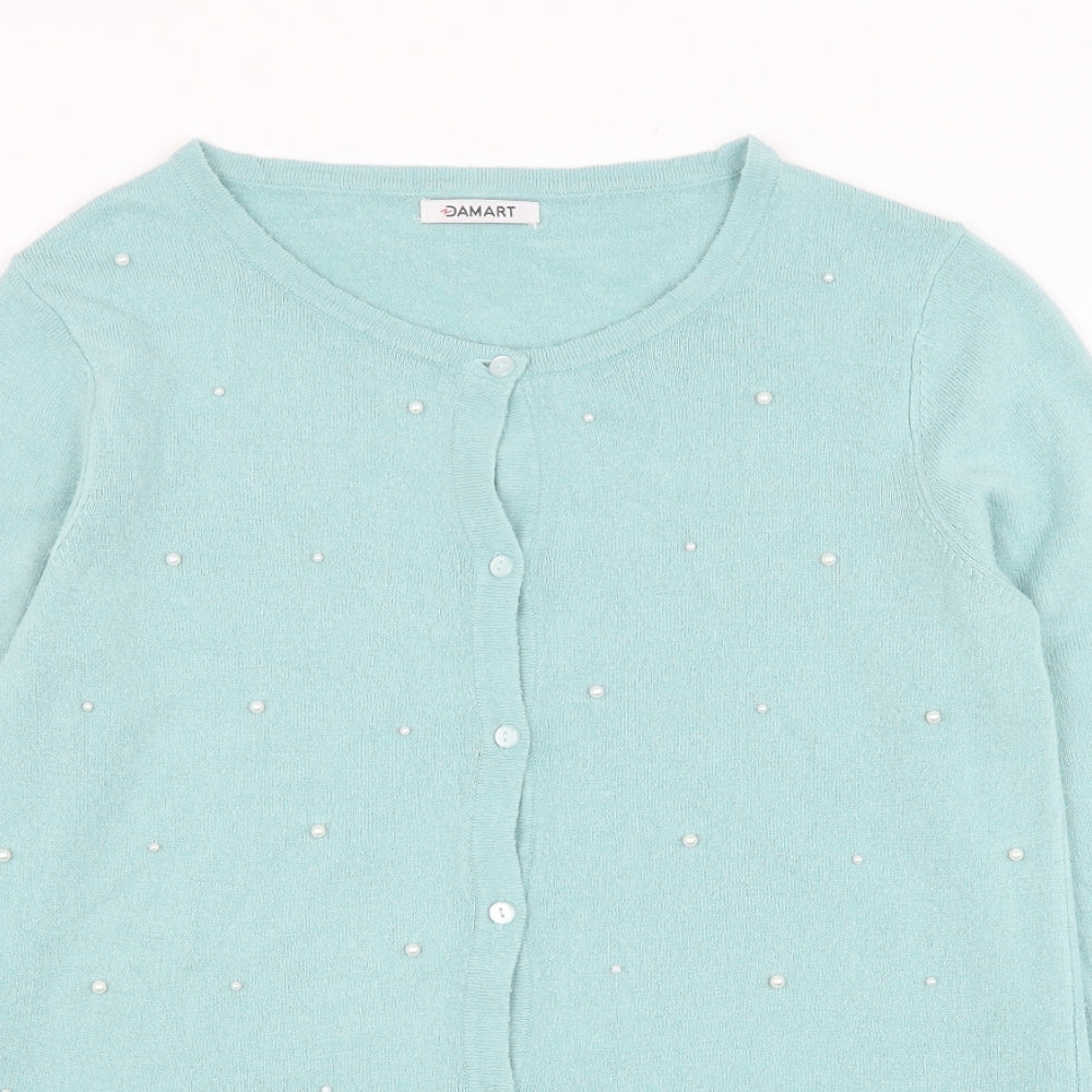 Damart Womens Blue Round Neck  Acrylic Cardigan Jumper Size 10