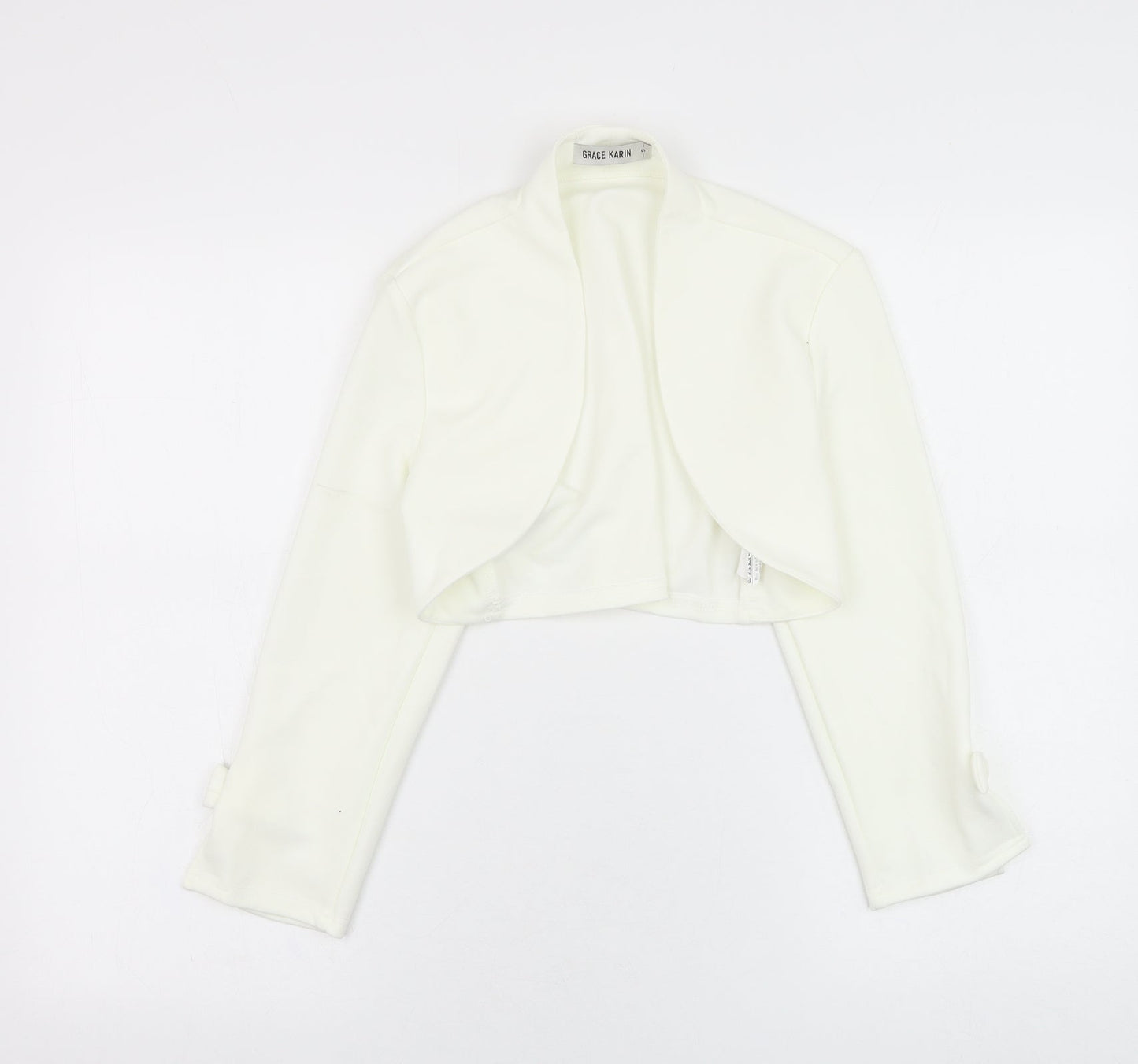 Grace Karin Womens White Round Neck  Polyester Cardigan Jumper Size S
