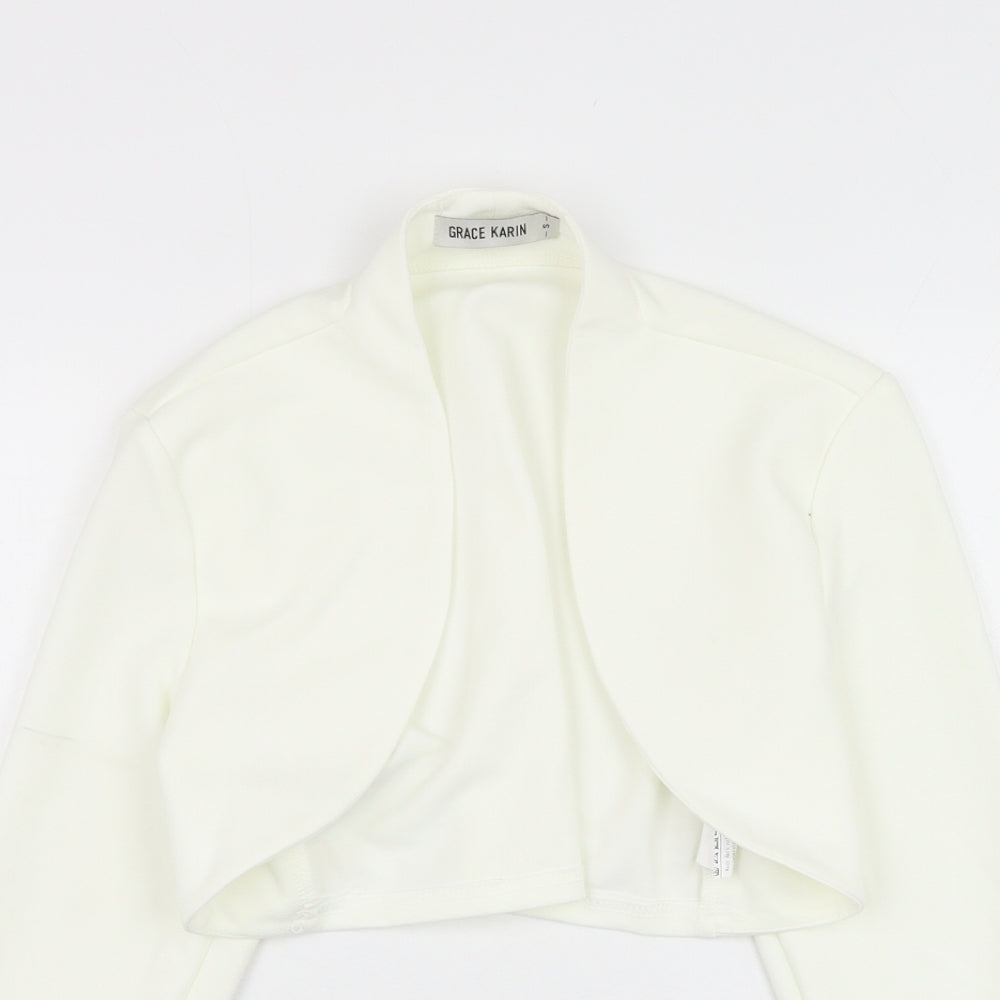 Grace Karin Womens White Round Neck  Polyester Cardigan Jumper Size S