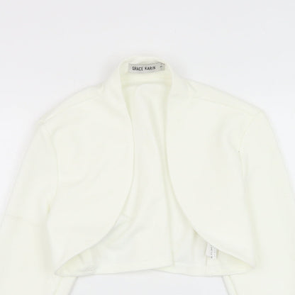Grace Karin Womens White Round Neck  Polyester Cardigan Jumper Size S