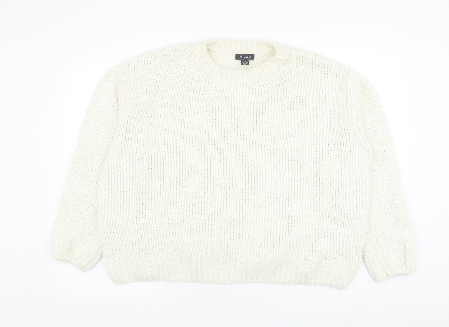 Primark Womens White Round Neck  Polyester Pullover Jumper Size 18