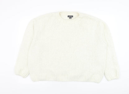 Primark Womens White Round Neck  Polyester Pullover Jumper Size 18