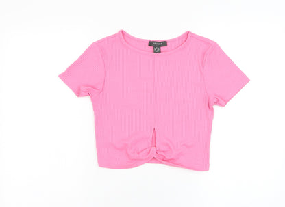 Primark Womens Pink  Polyester Cropped T-Shirt Size 6 Round Neck